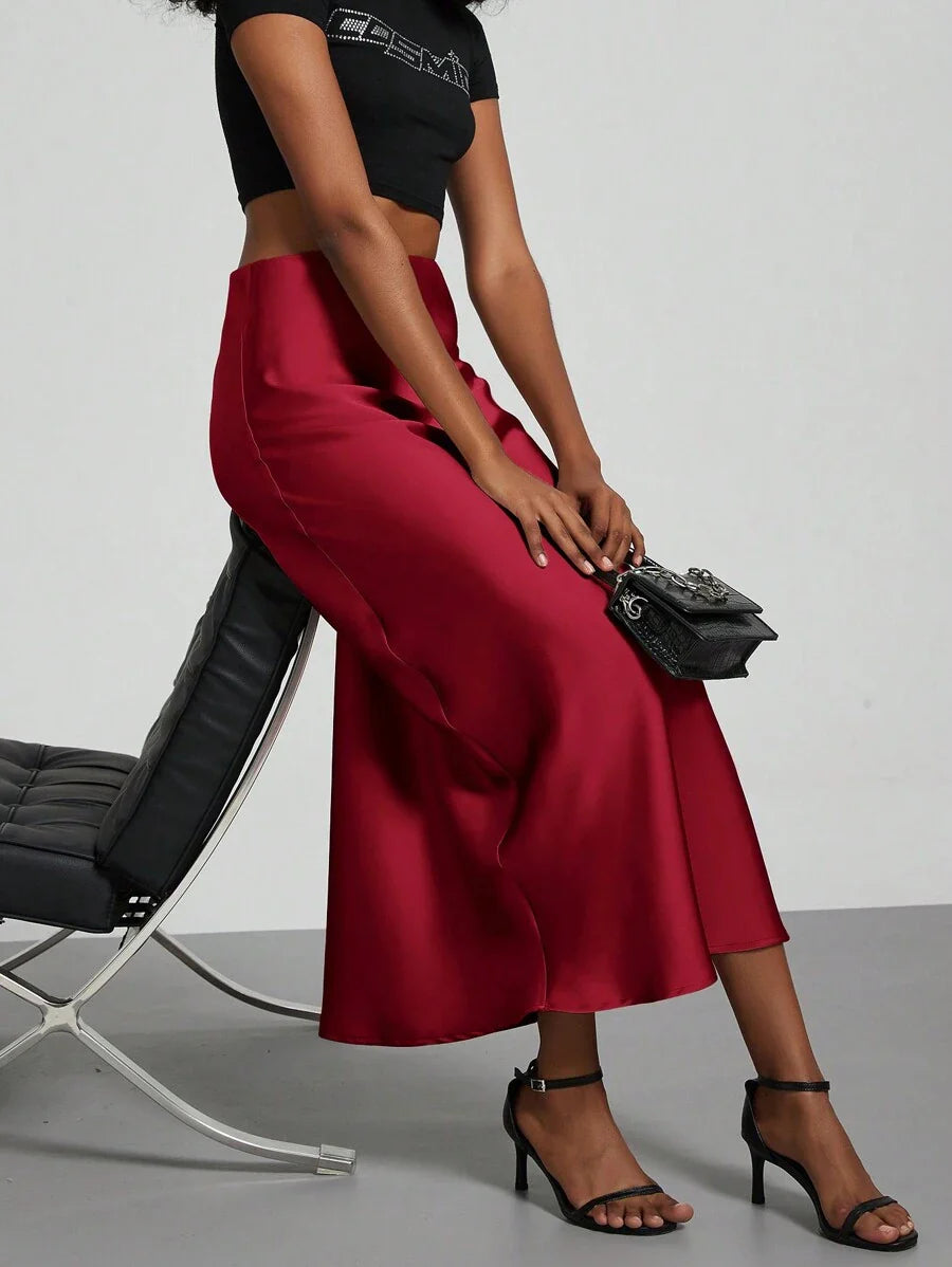 Elastic Satin Maxi Skirt