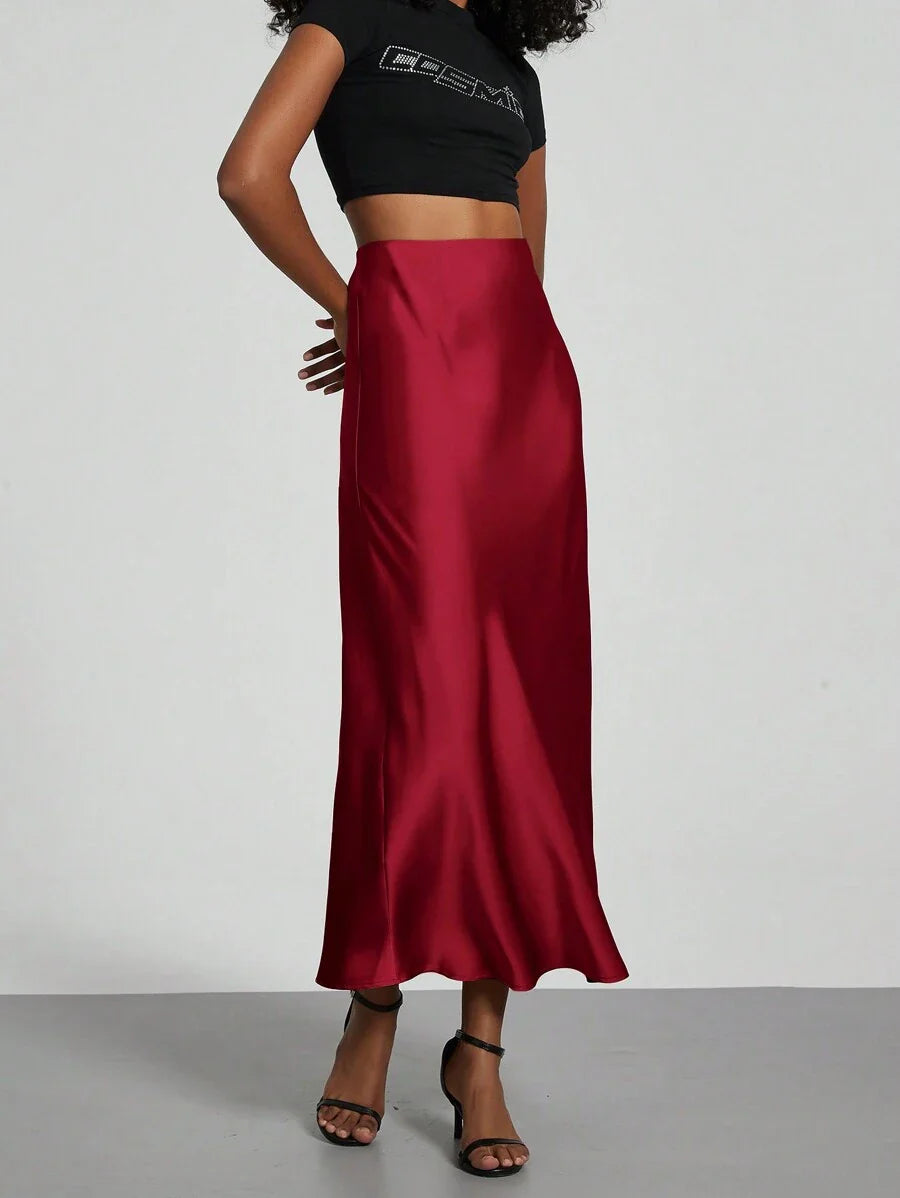 Elastic Satin Maxi Skirt