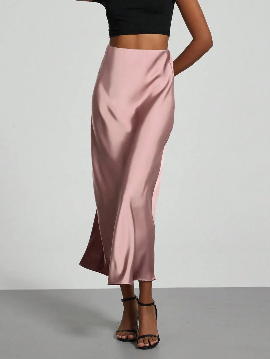 Elastic Satin Maxi Skirt