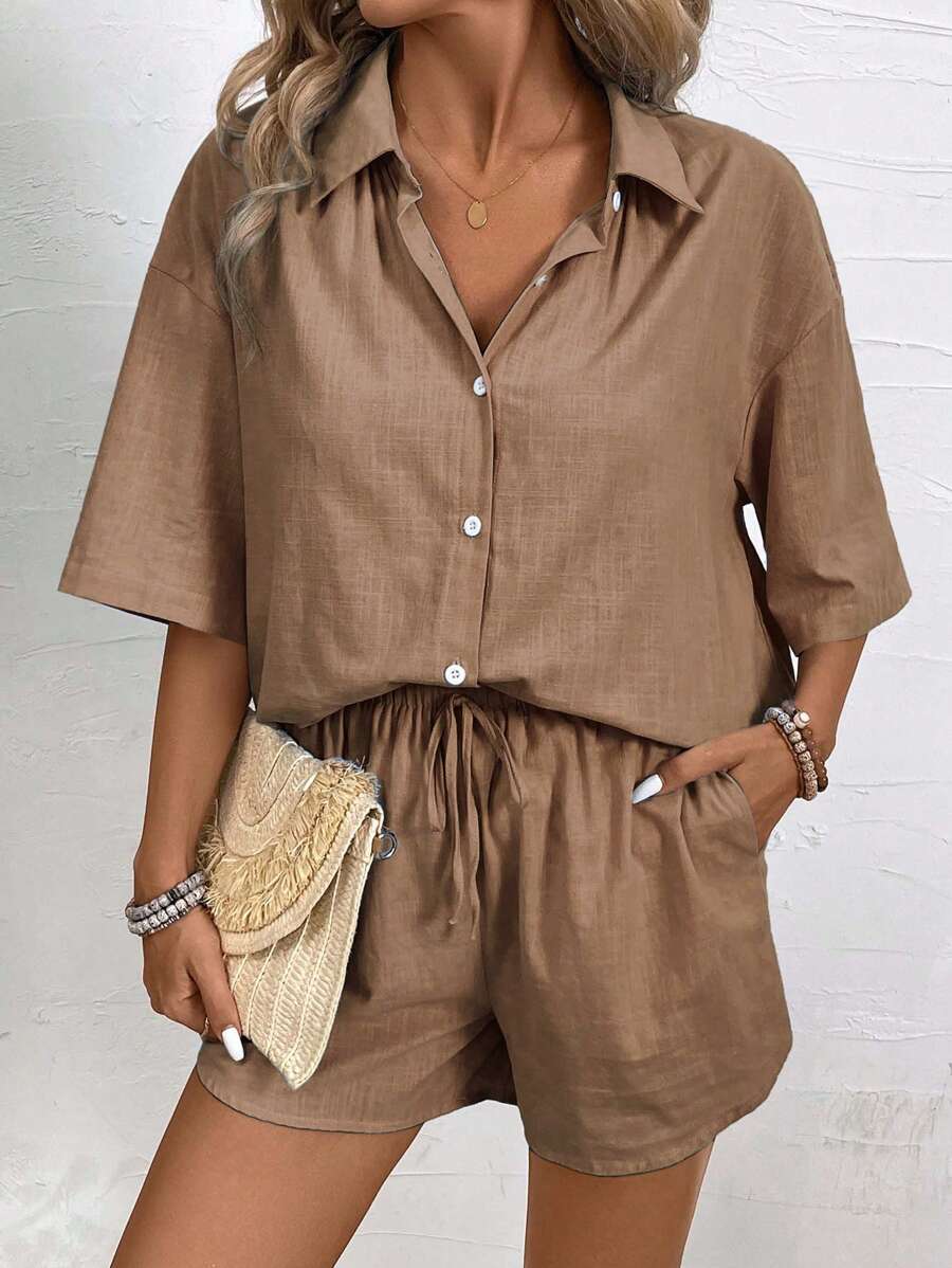 Knot Drawstring Casual Chic Matching Set