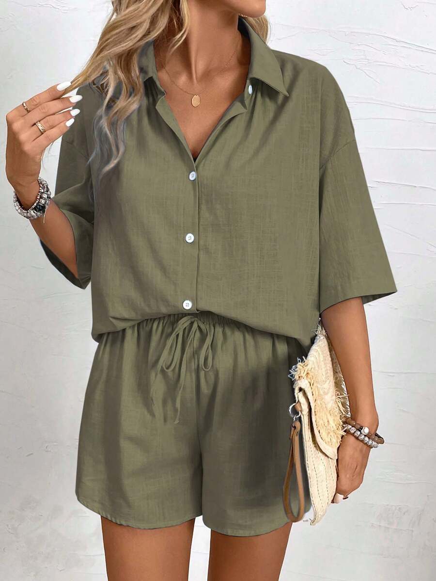 Knot Drawstring Casual Chic Matching Set