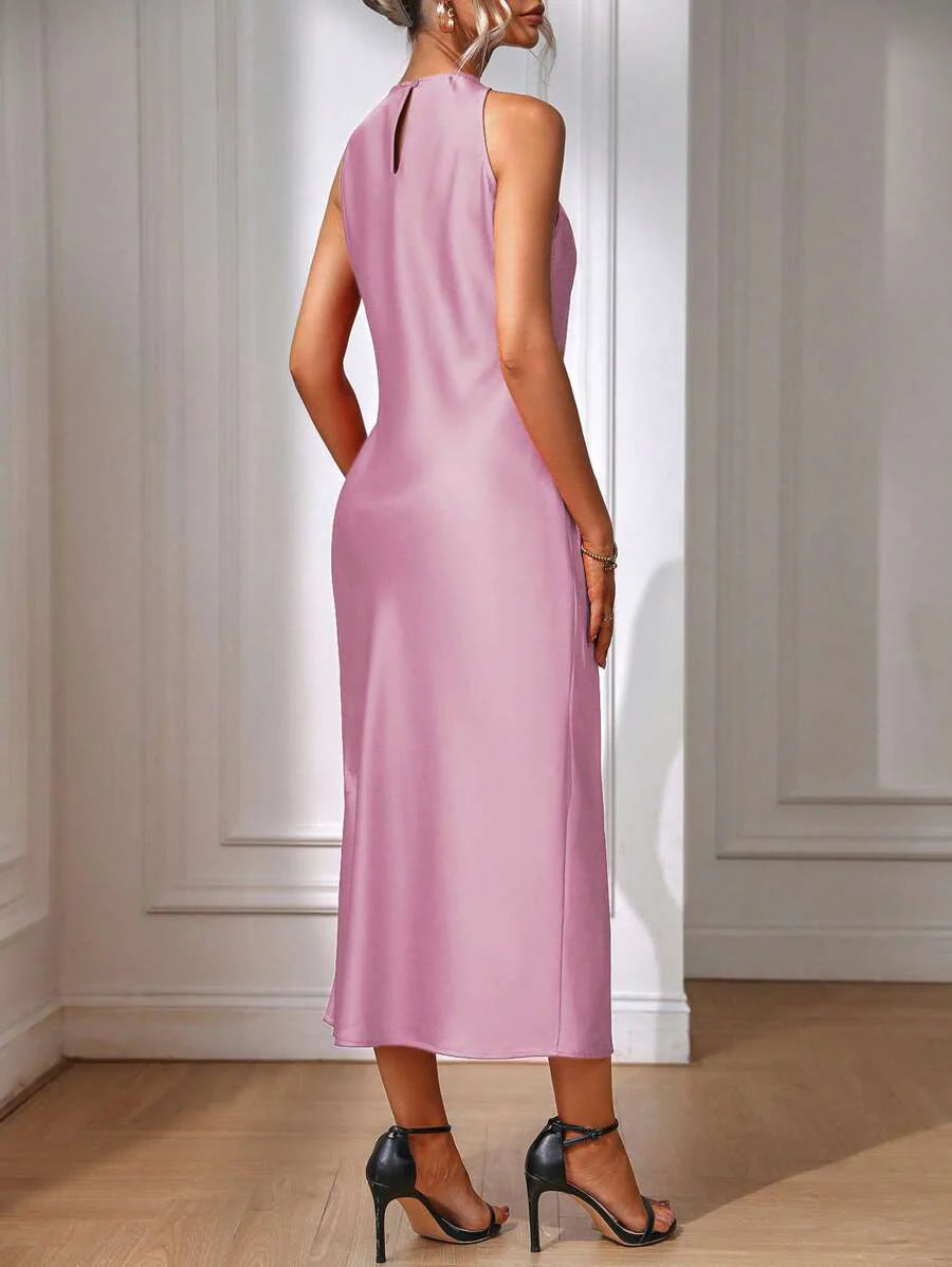 Satin Maxi Dress Sleeveless Split Thigh Wedding
