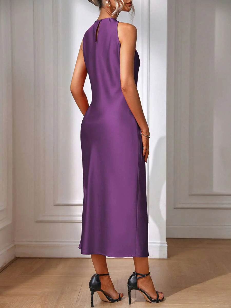 Satin Maxi Dress Sleeveless Split Thigh Wedding