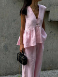 Frill Neck Deep V Two Piece Set