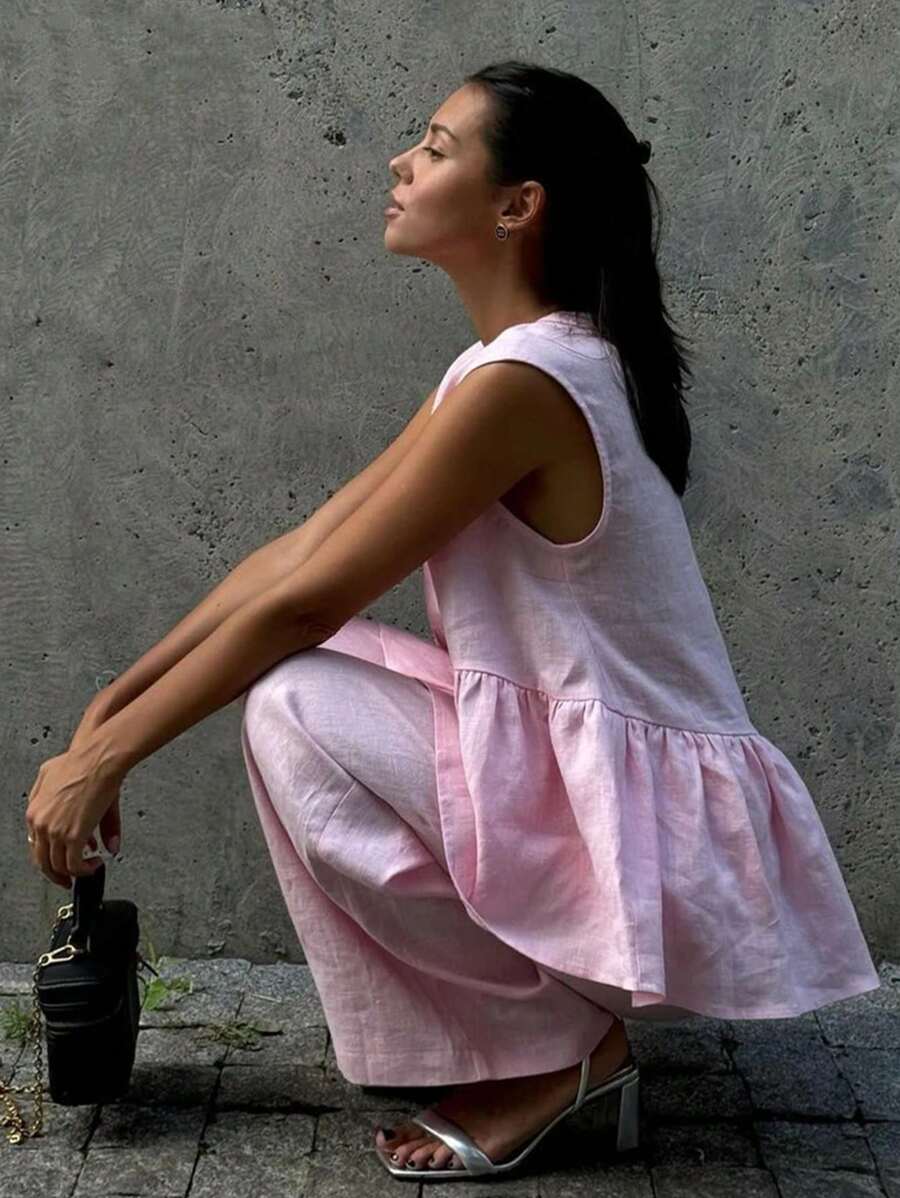 Frill Neck Deep V Two Piece Set