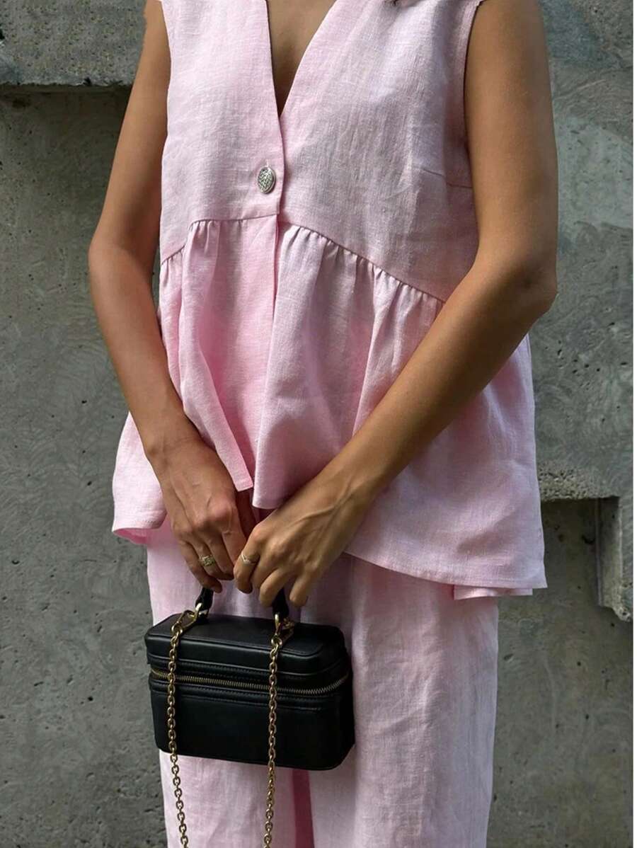 Frill Neck Deep V Two Piece Set