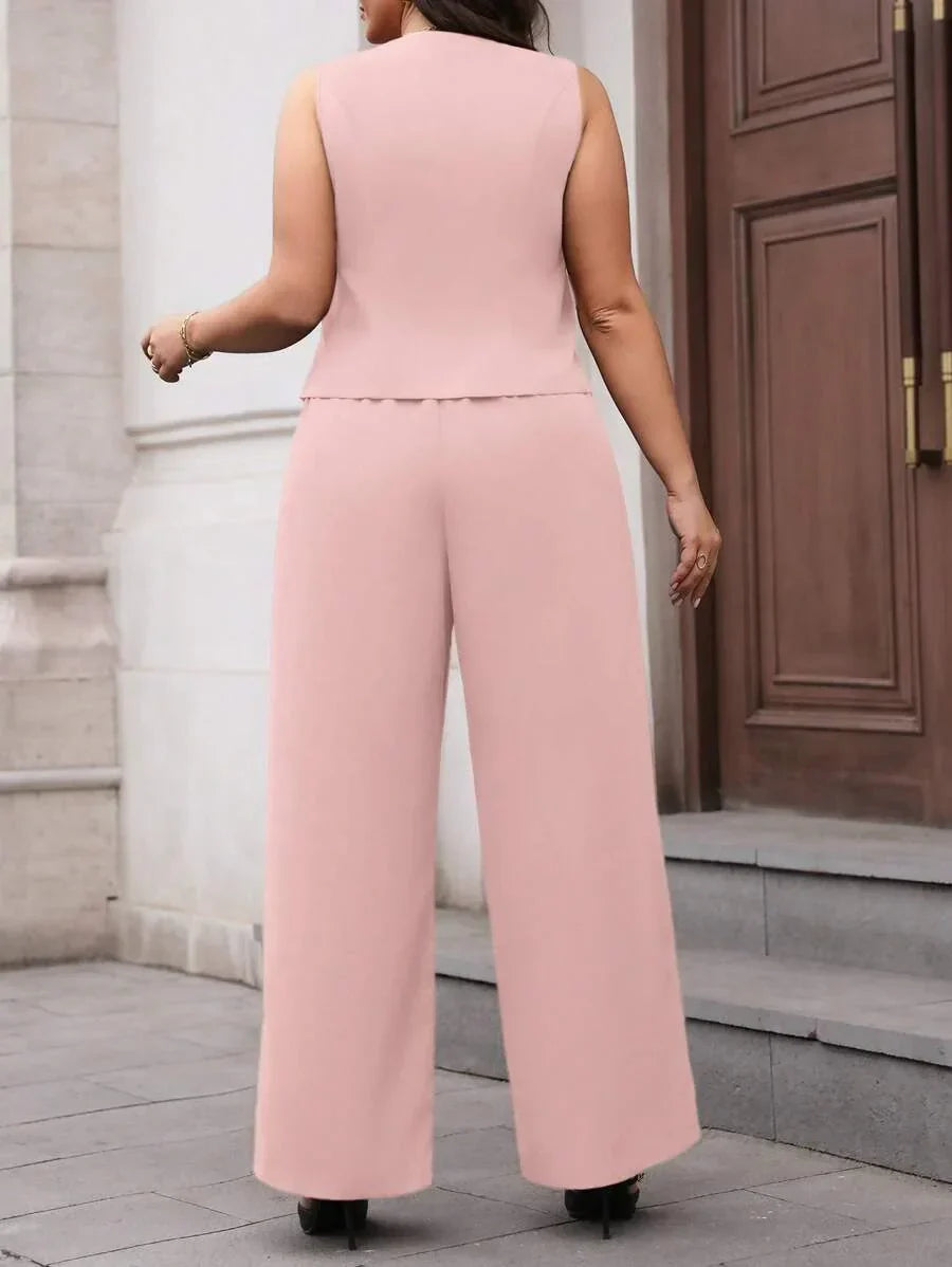 Plus Size Waistcoat And Pants Suit Set Elegant Black