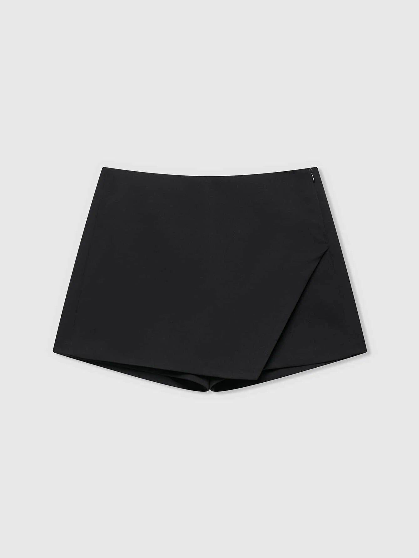 Asymmetric Skort For Casual Everyday Wear With Zipper Fly Faux Pockets And Travel Ready Comfort