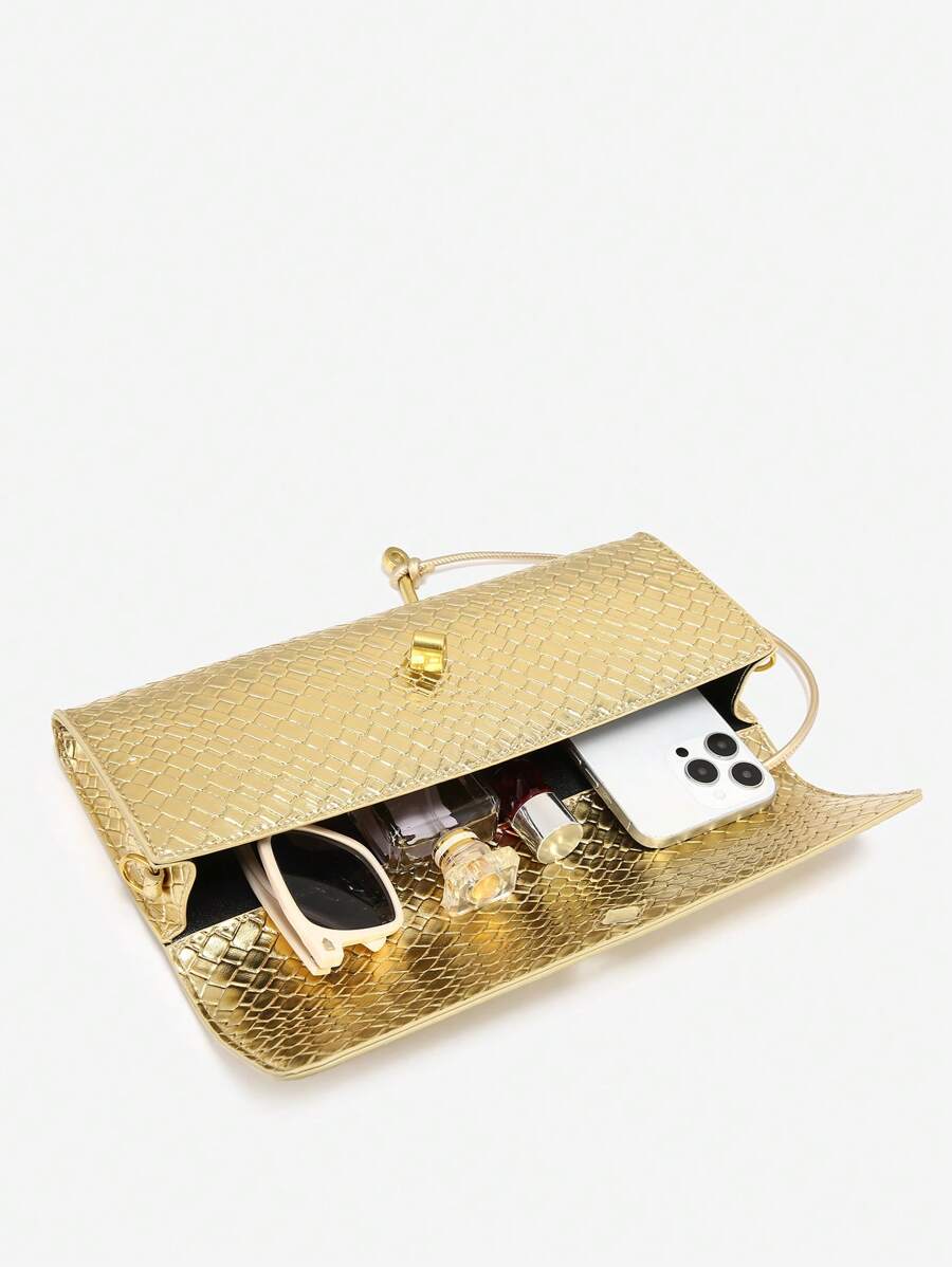 Woven Texture Kisslock Clutch Evening Bag