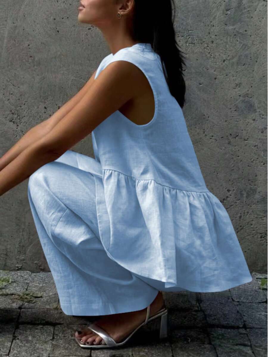 Frill Neck Deep V Two Piece Set