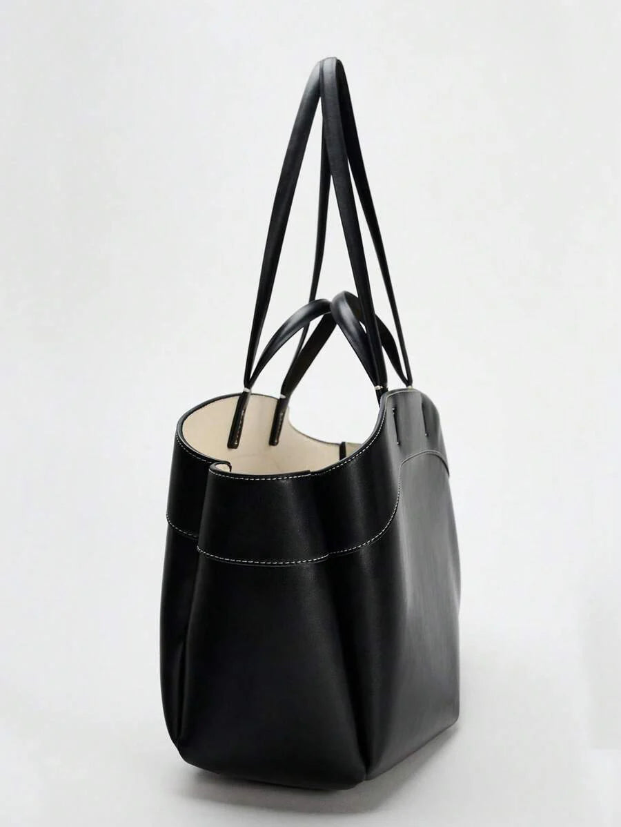 Pleated PU Tote Bag Large Capacity With Double Handles