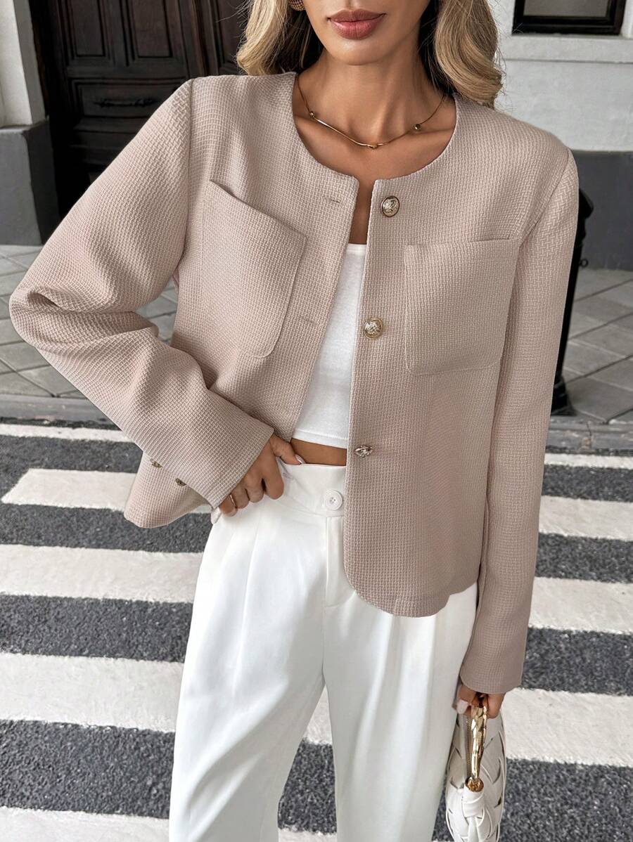 Round Neck Long Sleeve Jacket for Women Regular Fit Casual Outerwear Spring Summer