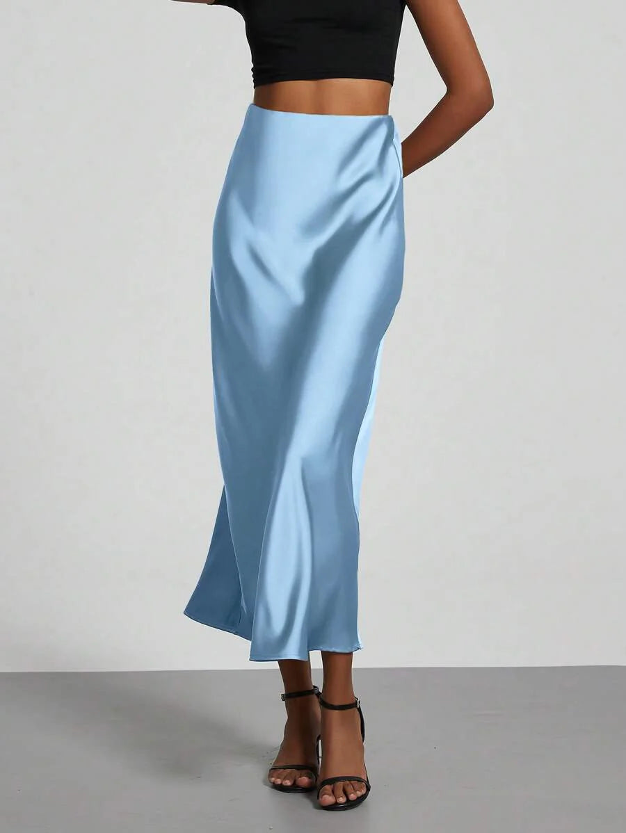 Elastic Satin Maxi Skirt