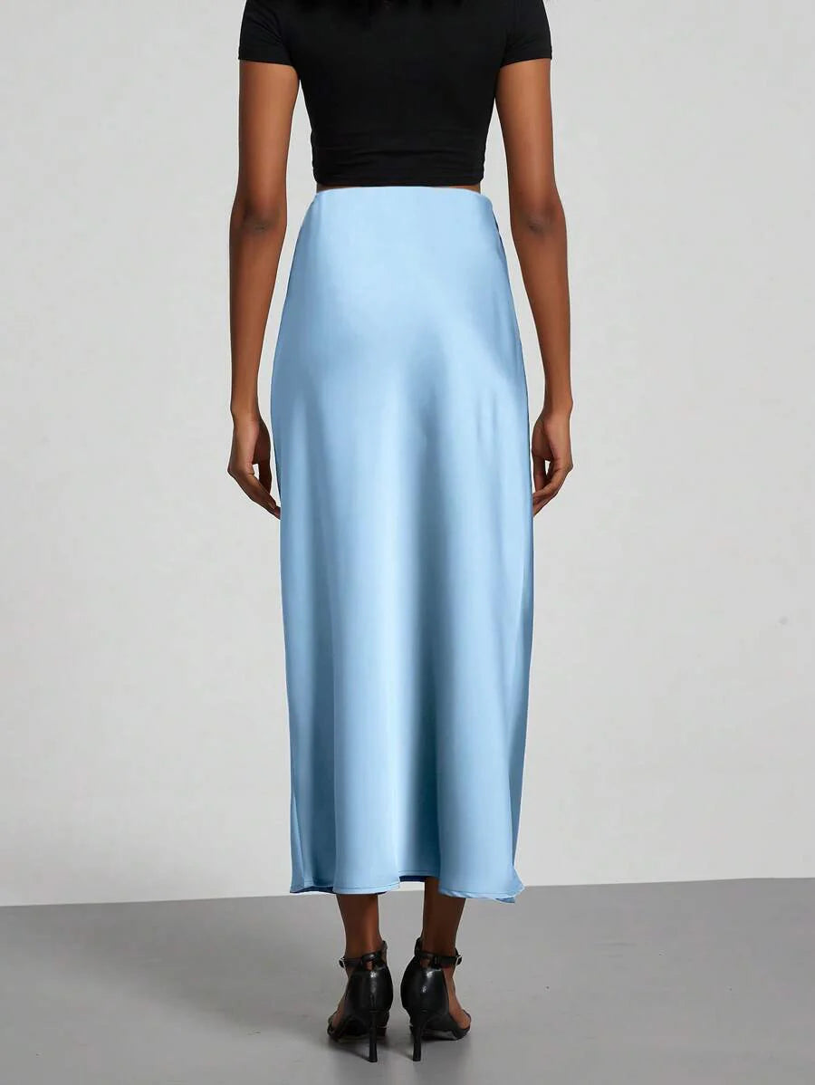 Elastic Satin Maxi Skirt