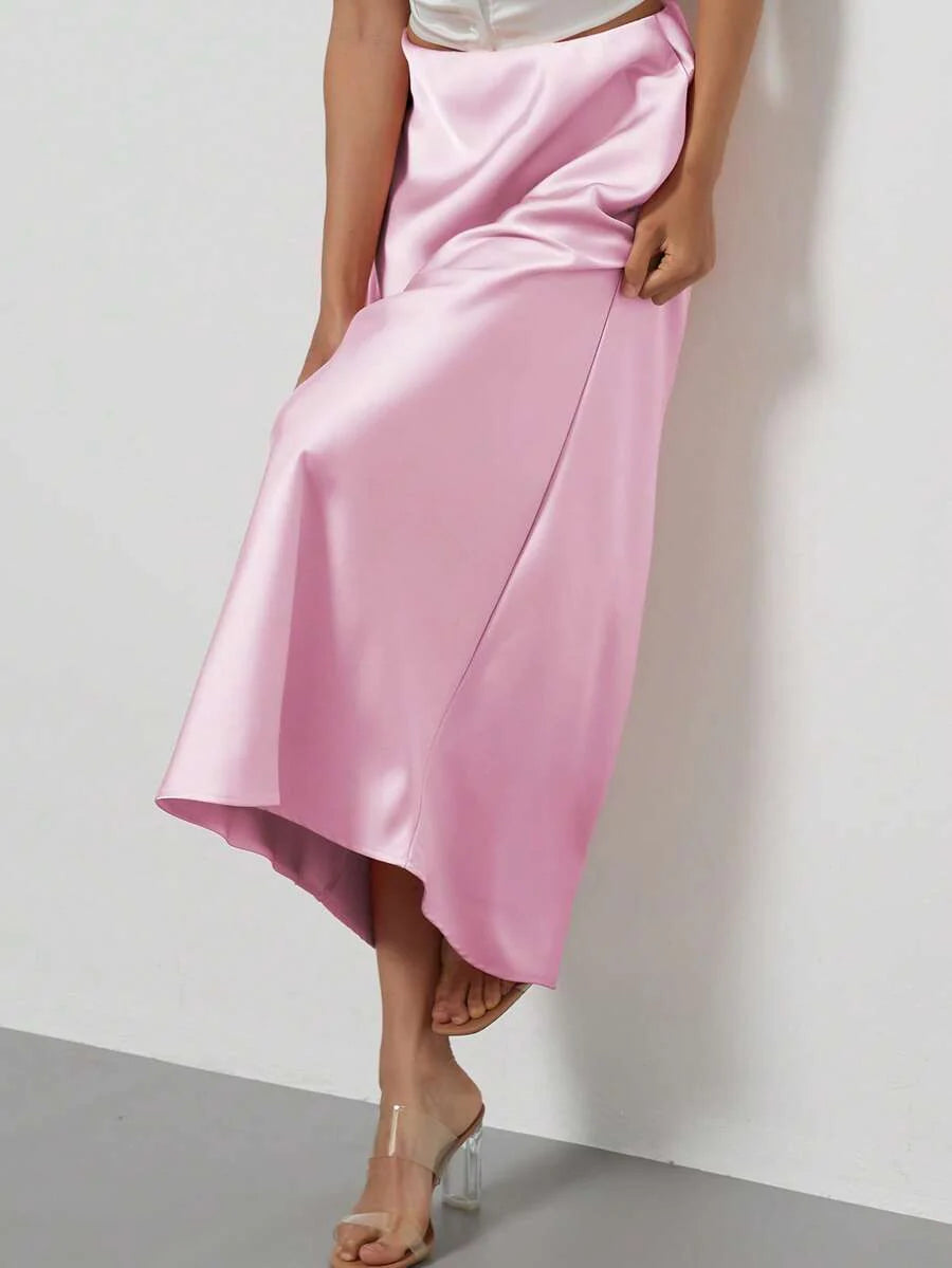 Elastic Satin Maxi Skirt