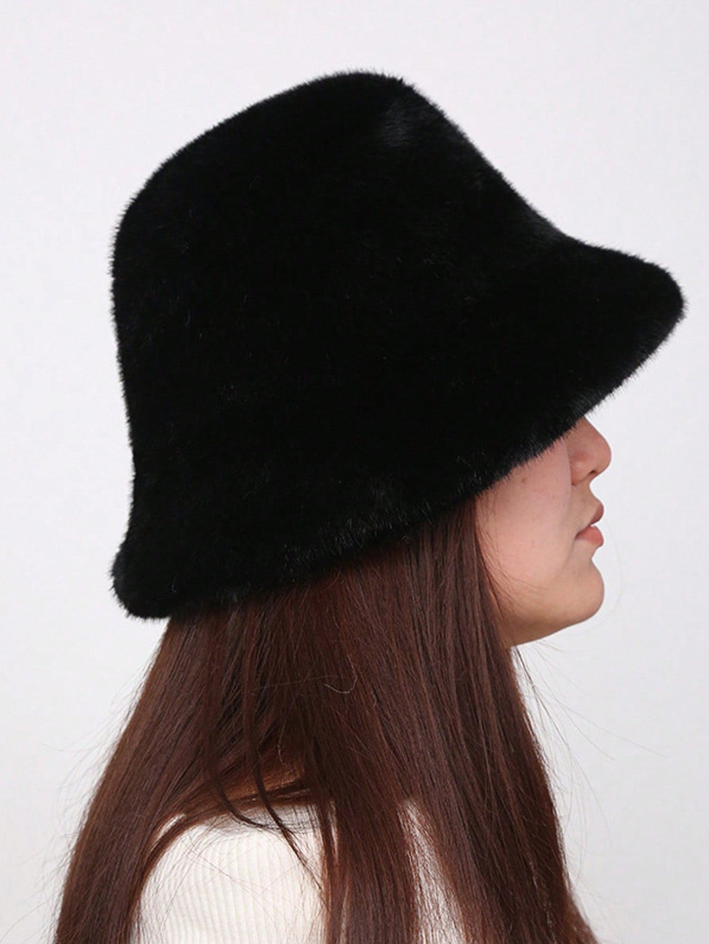 Plush Autumn Windproof Bucket Hat For Women Solid Color Casual Polyester Warm Winter Cap