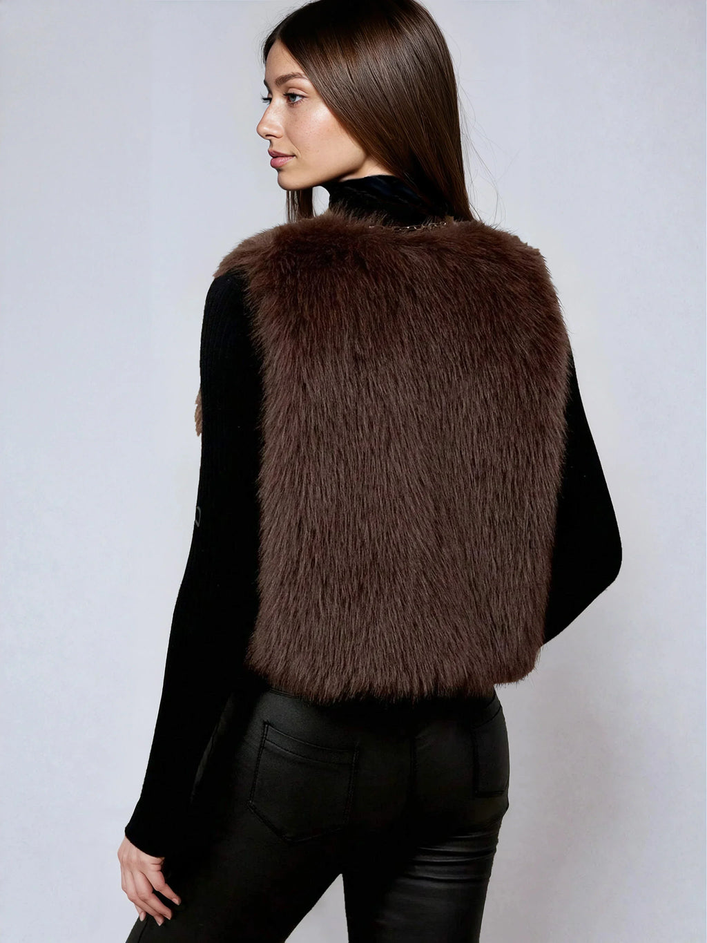 Faux Fur Vest V Neck Sleeveless Short Casual Fit Chic