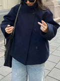 Wool Blend Coat With Front Buttons Loose Fit Chic Casual