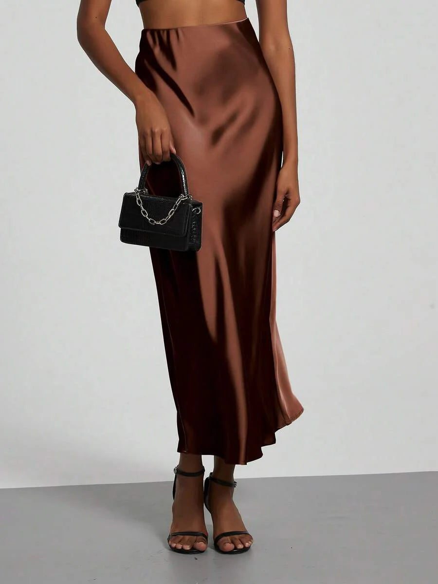 Elastic Satin Maxi Skirt