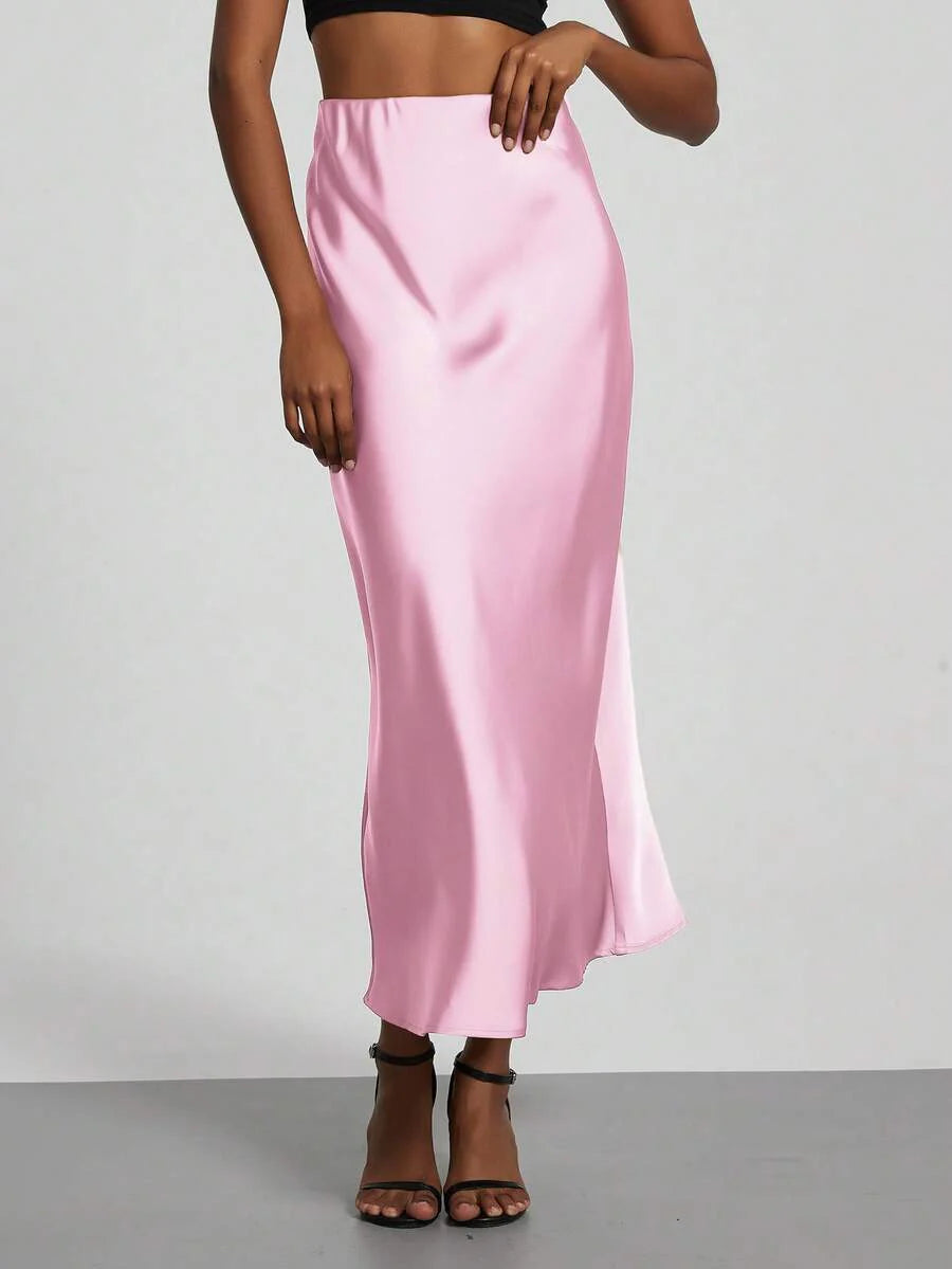 Elastic Satin Maxi Skirt
