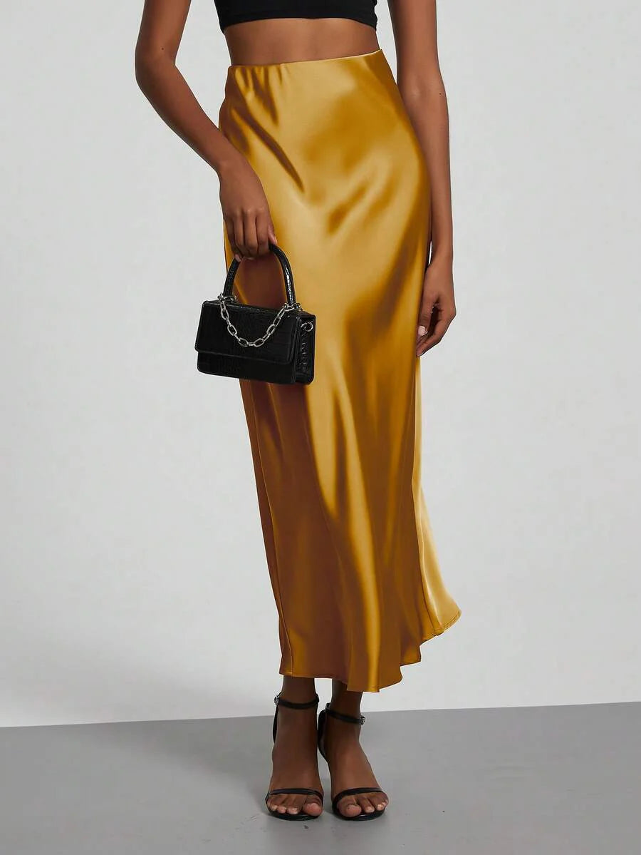 Elastic Satin Maxi Skirt