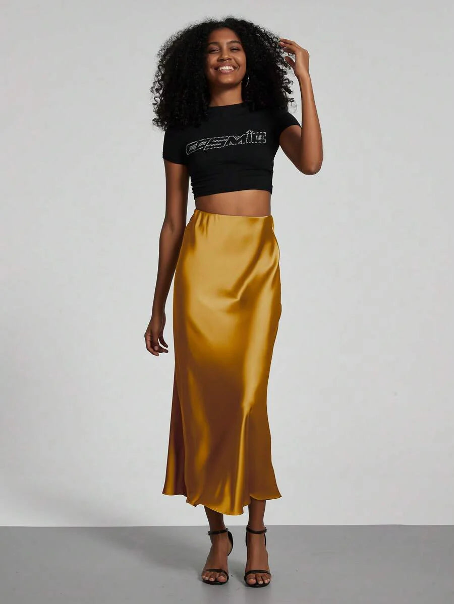Elastic Satin Maxi Skirt