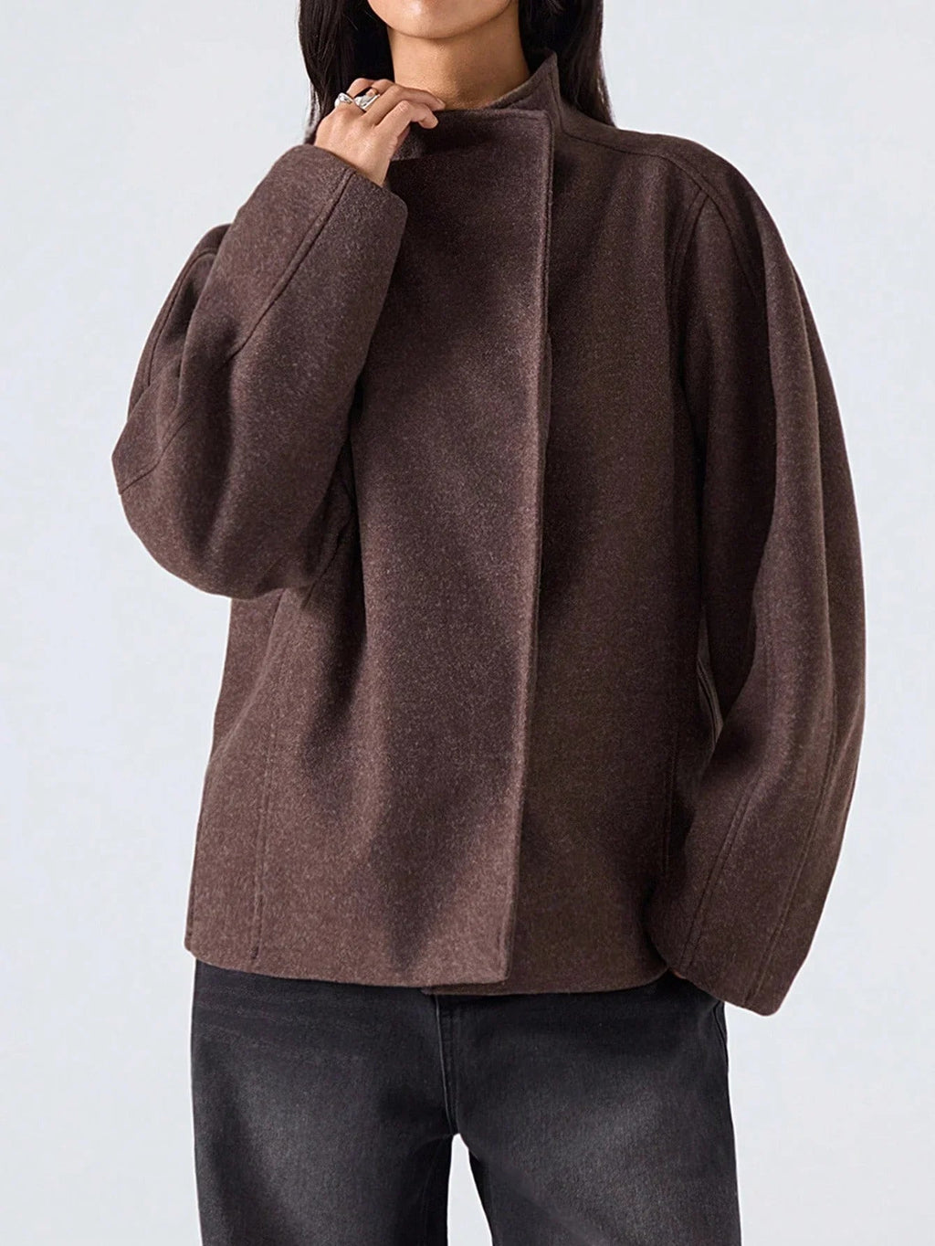 Minimalist Wool Blend Jacket Double Breasted With Pockets