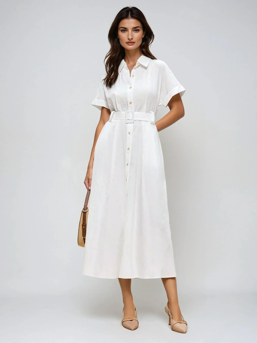 Casual Shirt Dress With Collar And Pockets Breathable