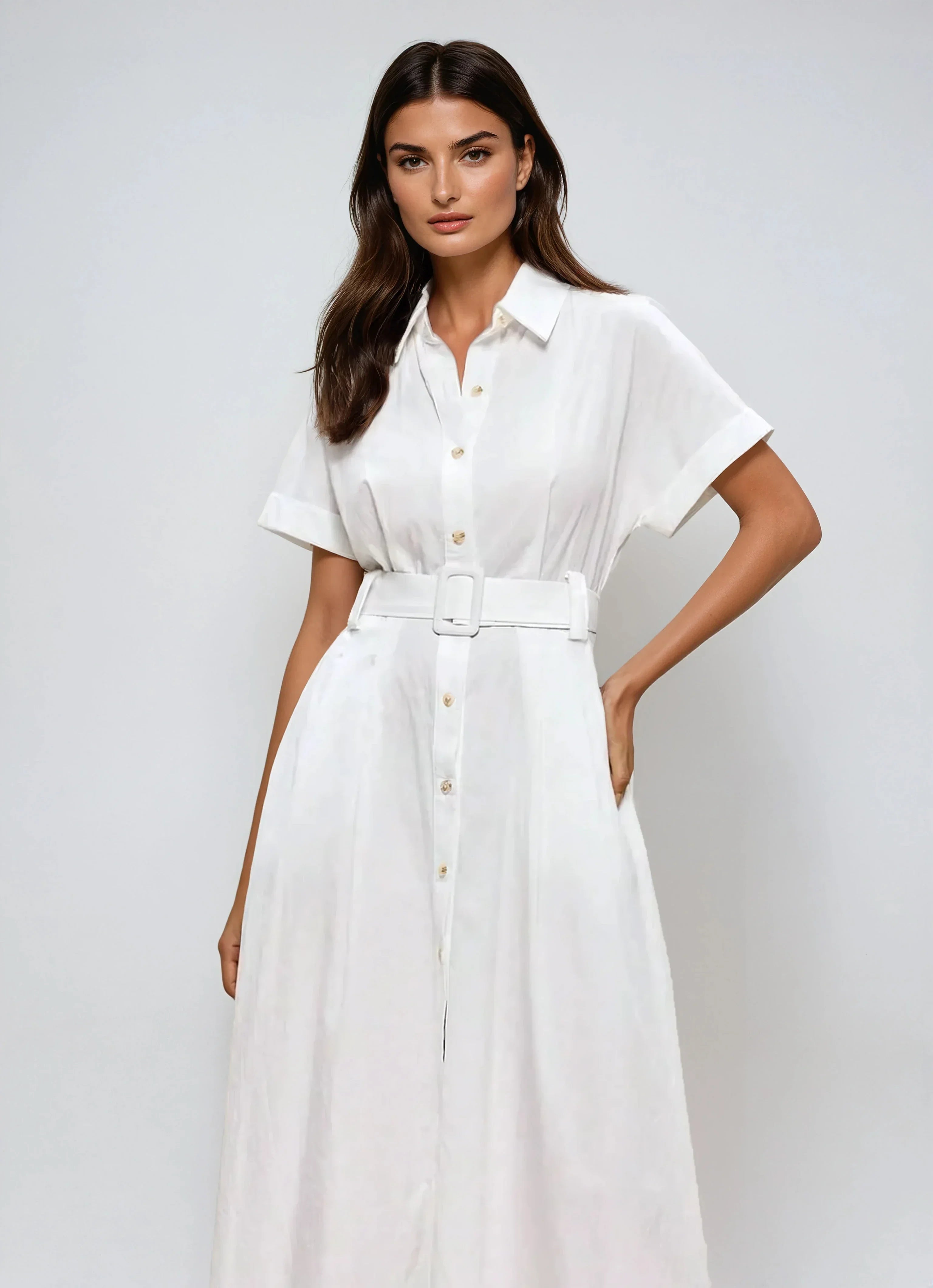 Casual Shirt Dress With Collar And Pockets Breathable