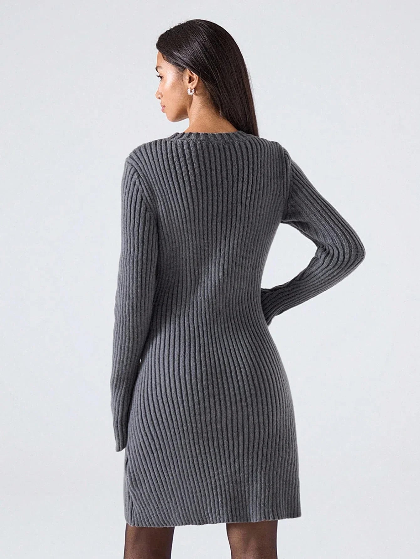 Ribbed Knit Sweater Dress Casual Versatile Everyday Chic