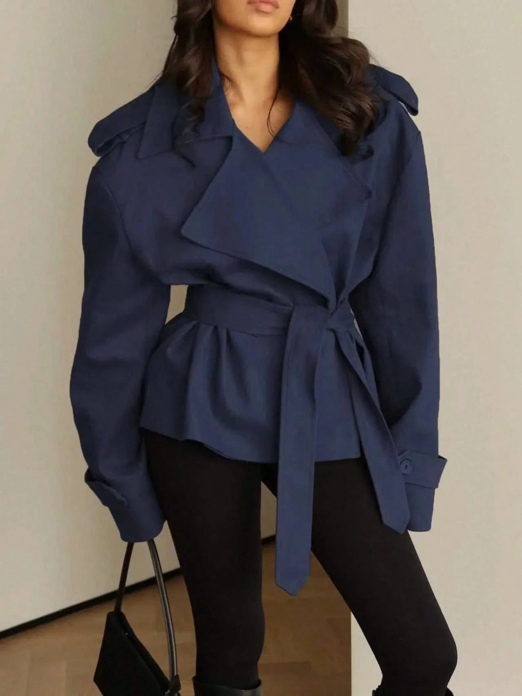 Lace Up Windbreaker With Waterfall Collar For Flattering Fit