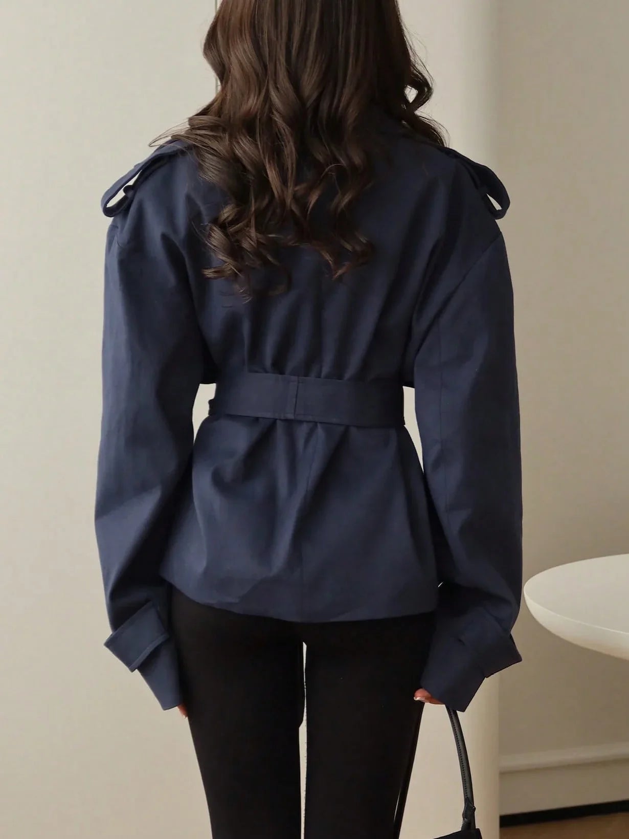 Lace Up Windbreaker With Waterfall Collar For Flattering Fit
