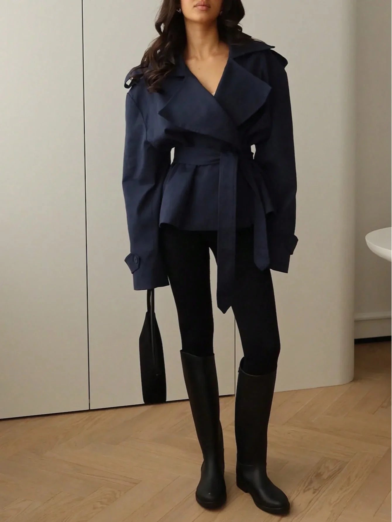 Lace Up Windbreaker With Waterfall Collar For Flattering Fit