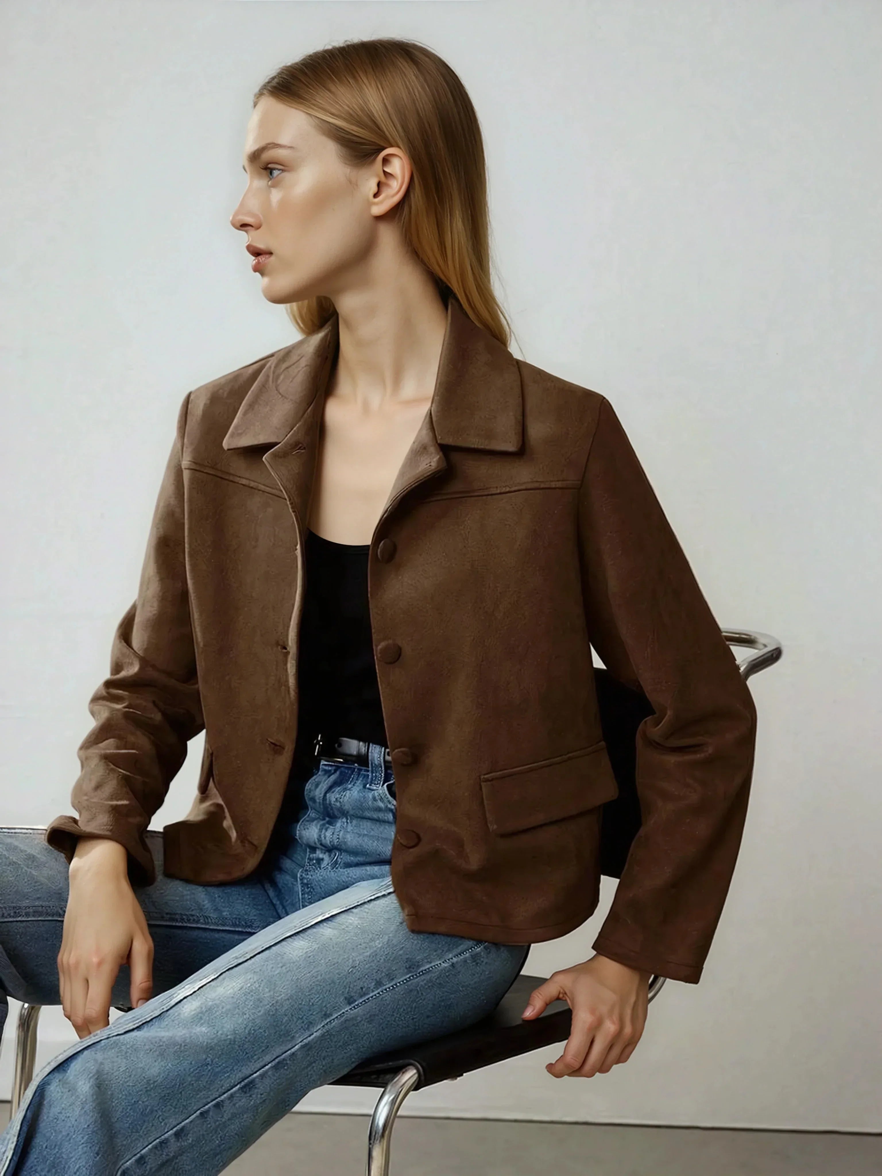 Blazer With Vintage Coin Design For Minimalist Officewear