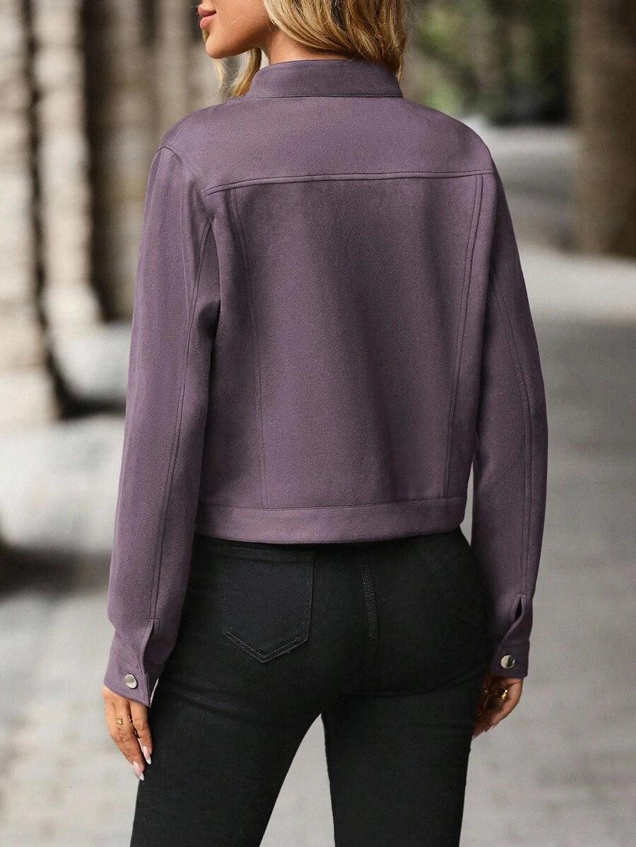 Wool Blend Jacket Crop Length Single Breasted Collar