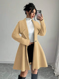 Elegant Minimalist Wool Overcoat With Waterfall Neckline