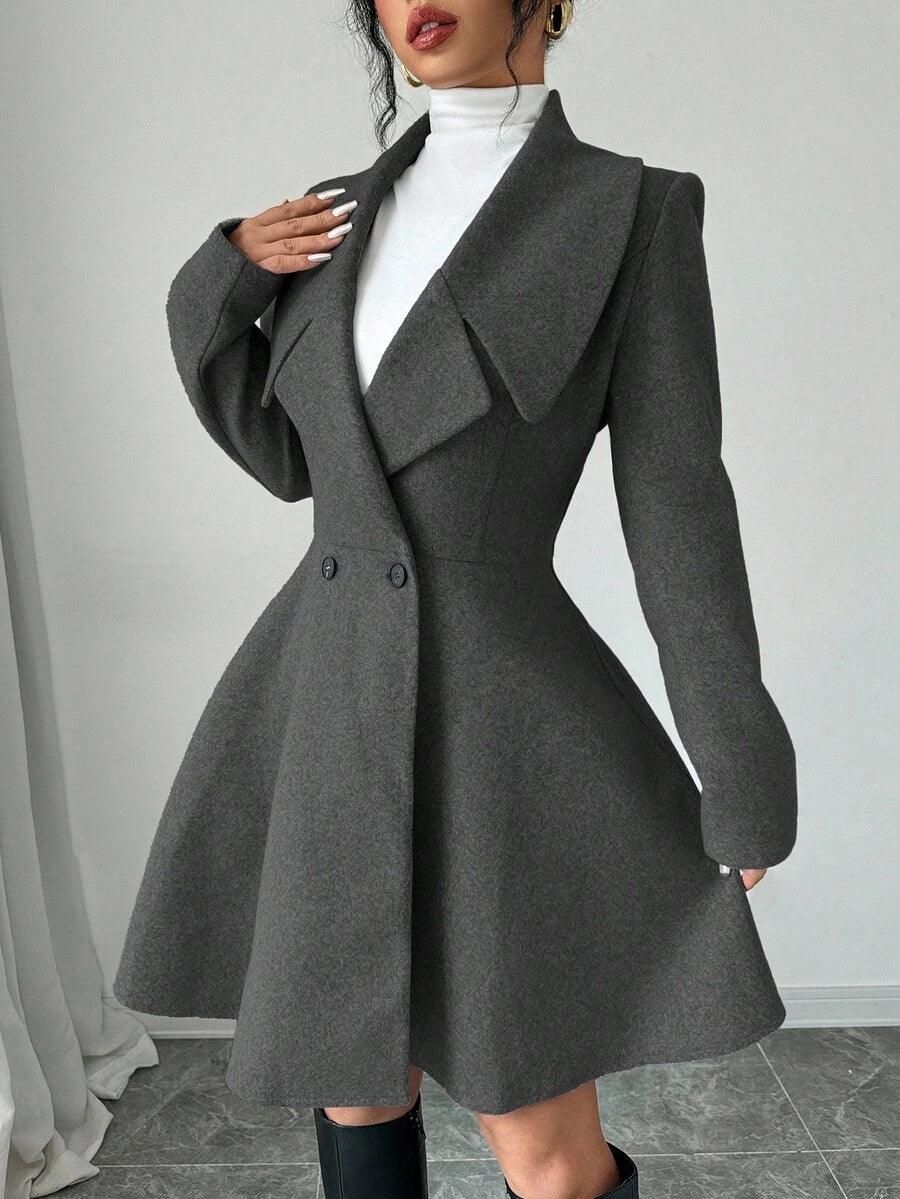Elegant Minimalist Wool Overcoat With Waterfall Neckline