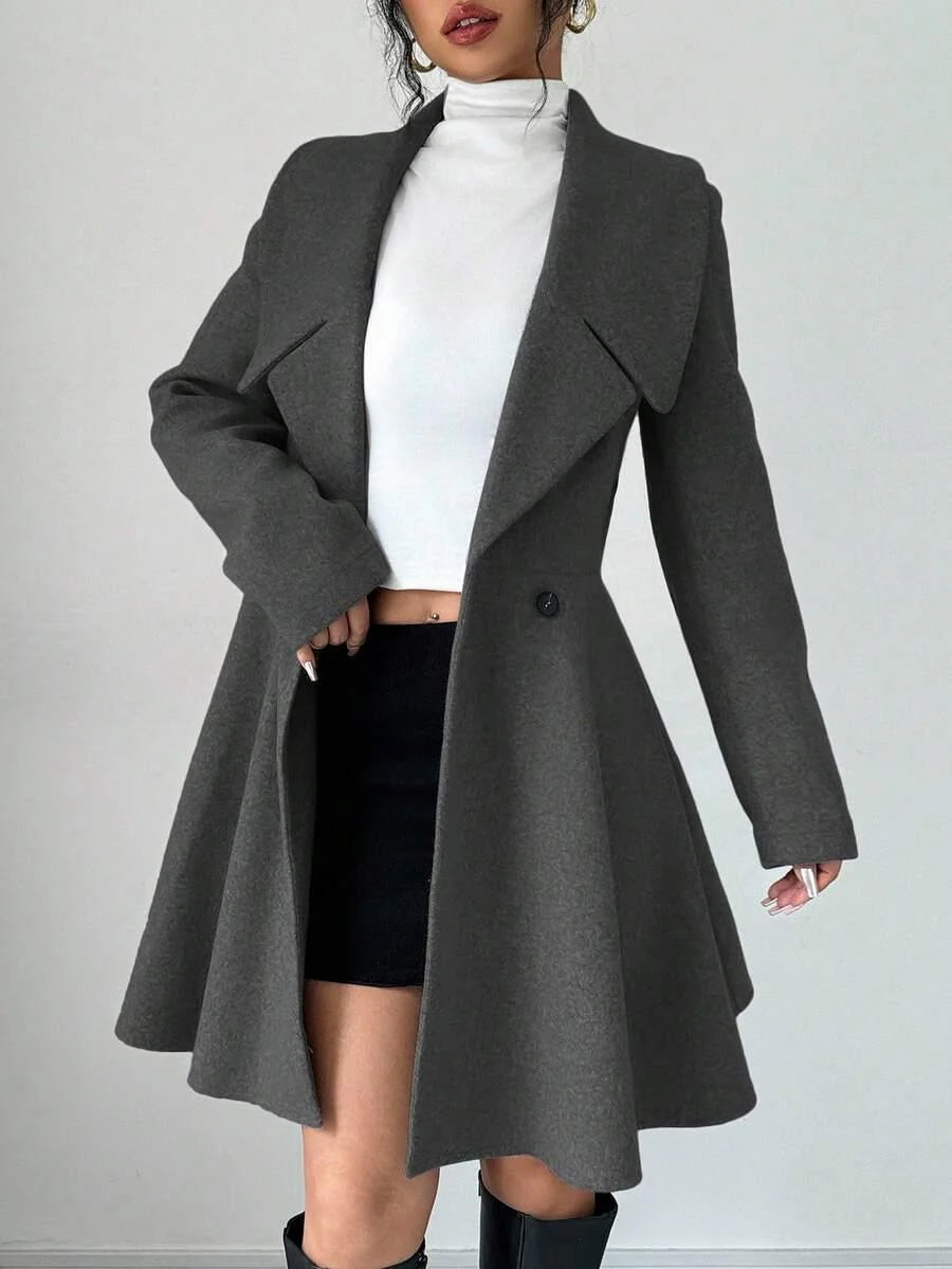 Elegant Minimalist Wool Overcoat With Waterfall Neckline