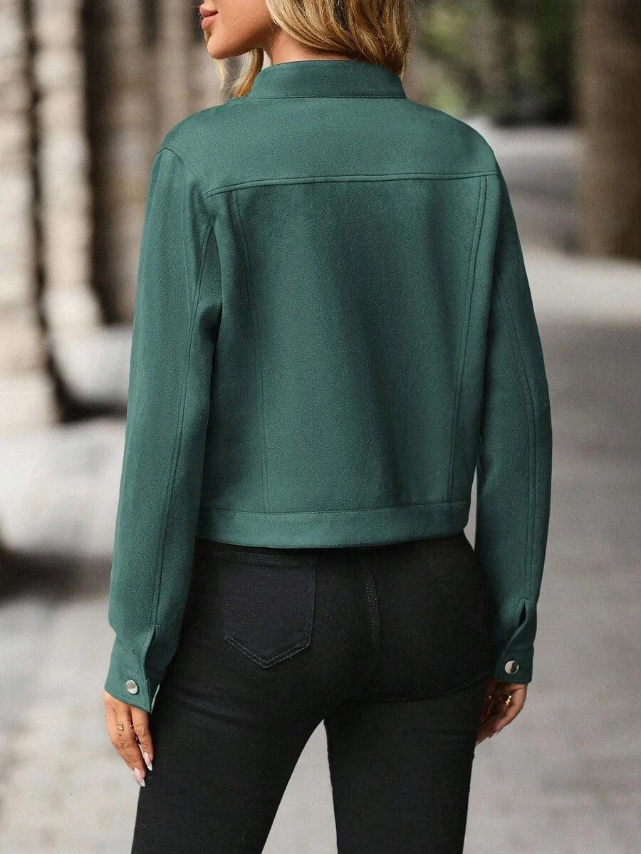Wool Blend Jacket Crop Length Single Breasted Collar