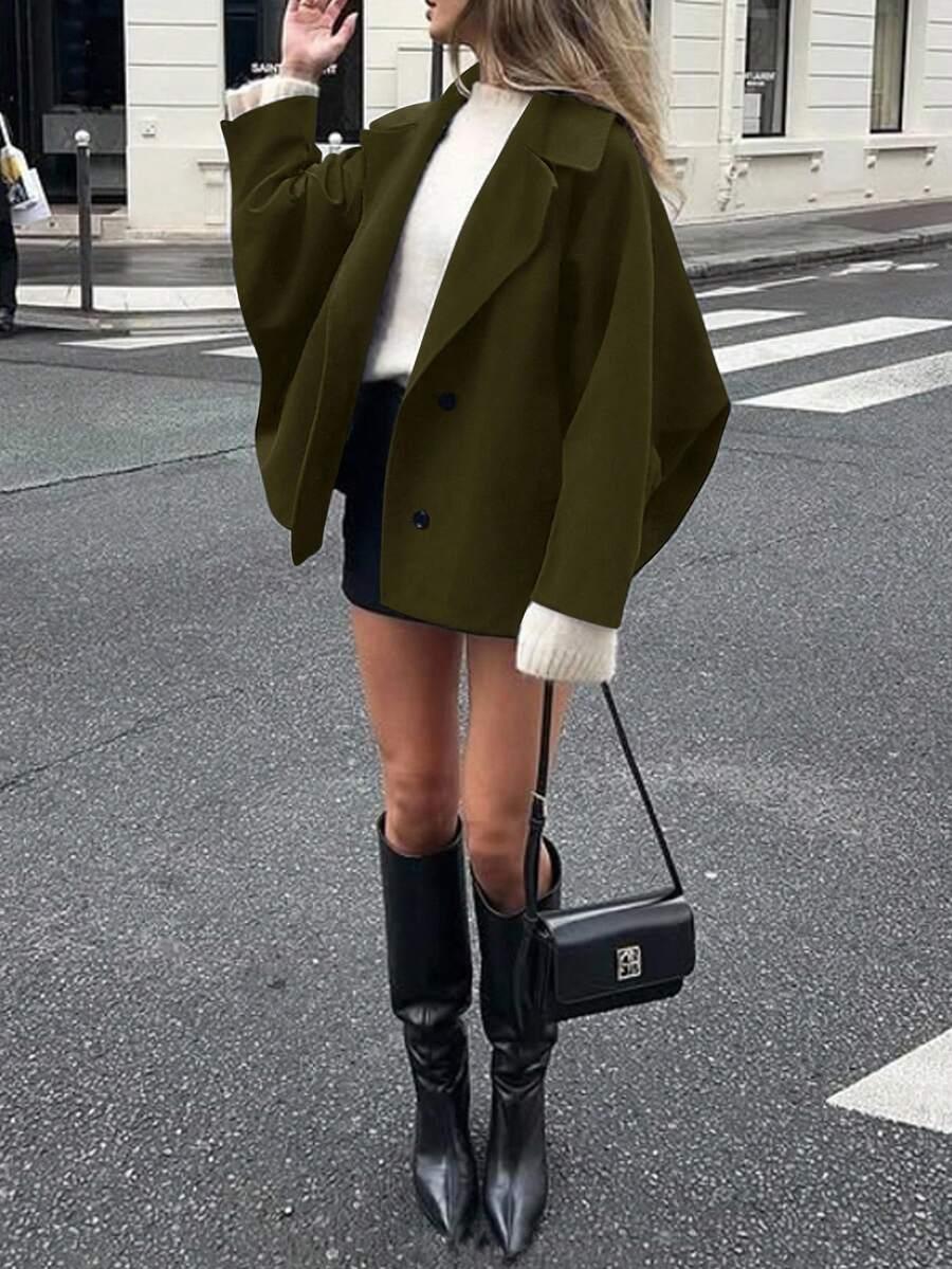 Open Shoulder Wool Jacket With High Collar And Lapel