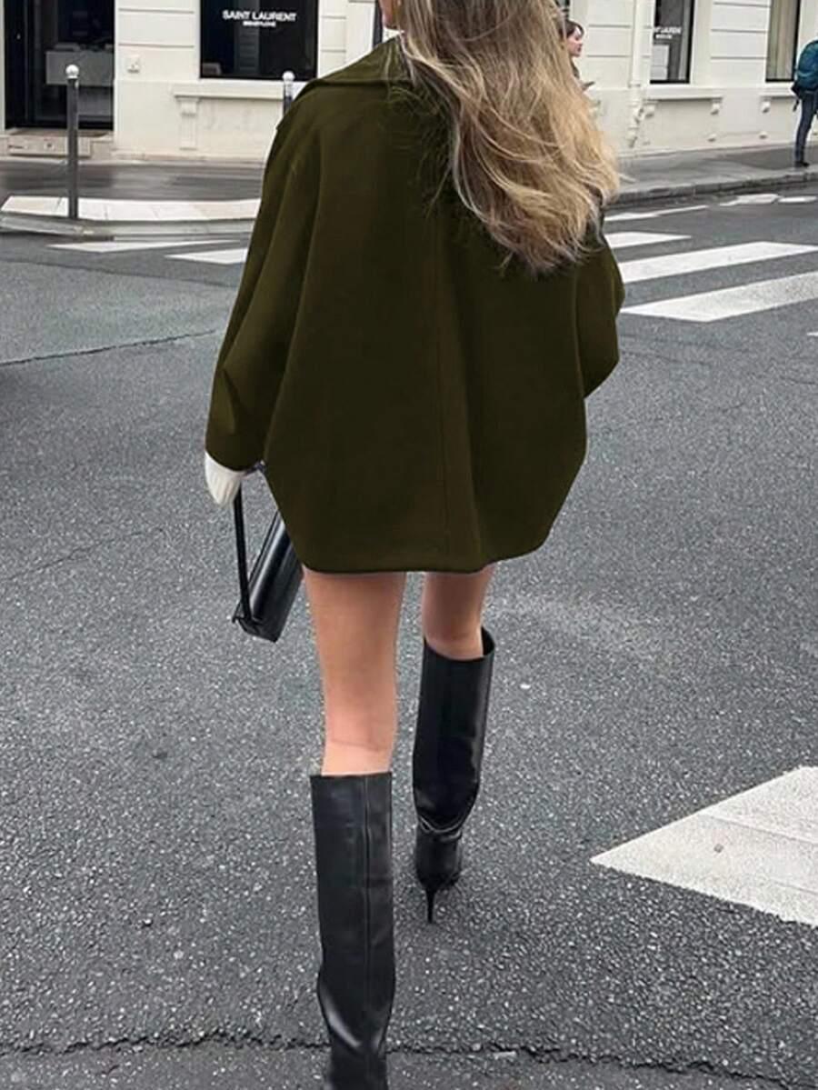 Open Shoulder Wool Jacket With High Collar And Lapel