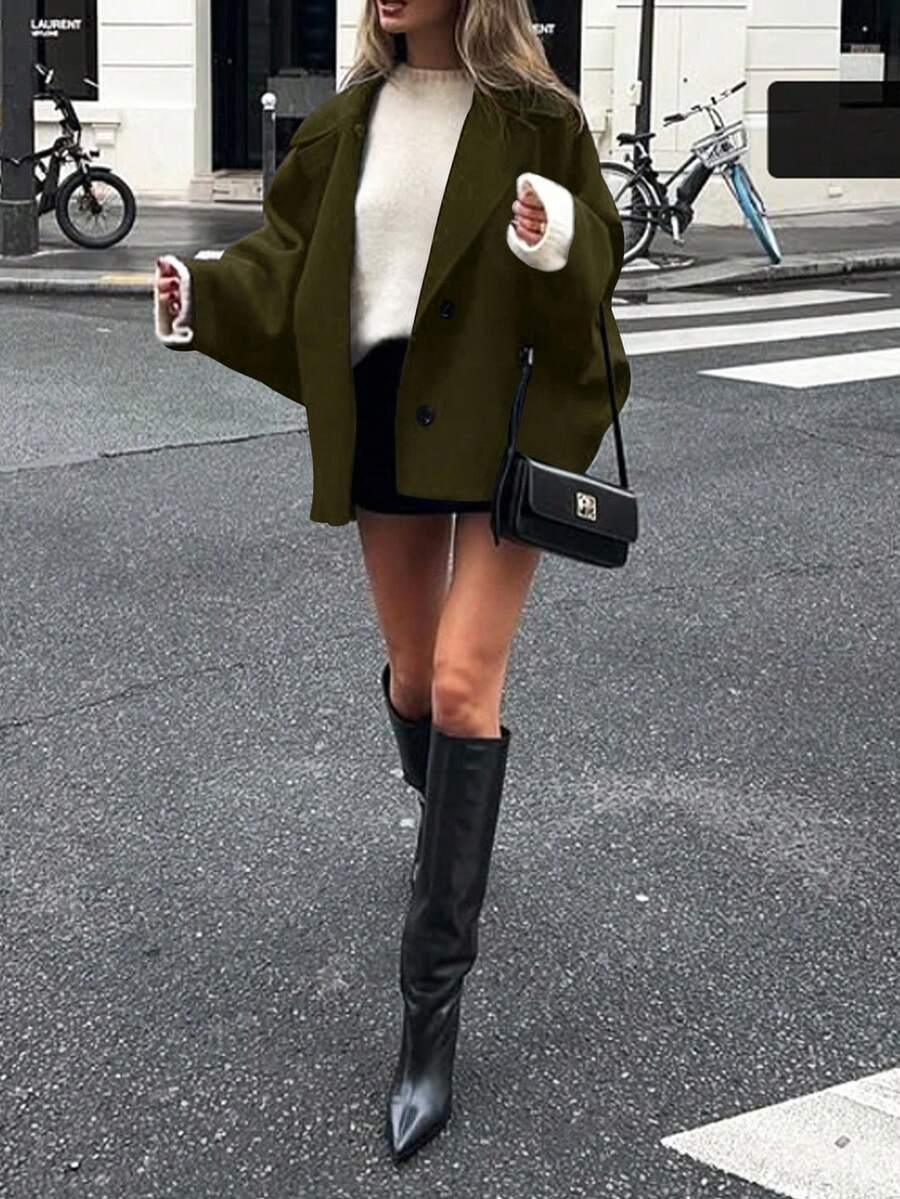 Open Shoulder Wool Jacket With High Collar And Lapel