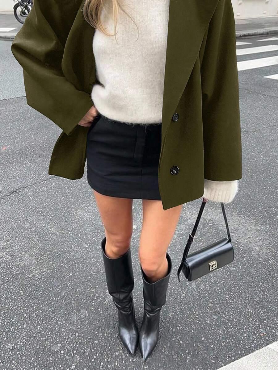 Open Shoulder Wool Jacket With High Collar And Lapel