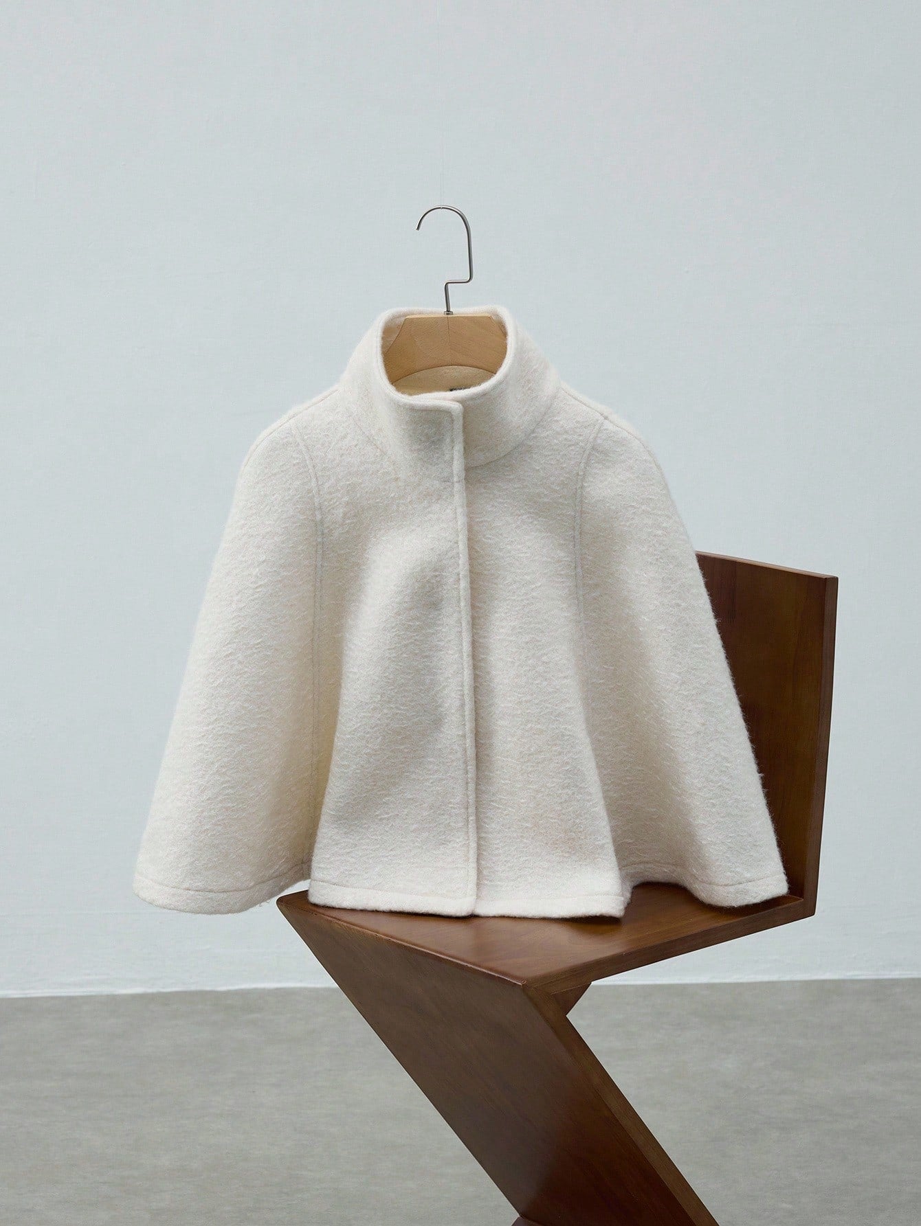Teddy Cape Jacket With Front Zipper Stand Collar