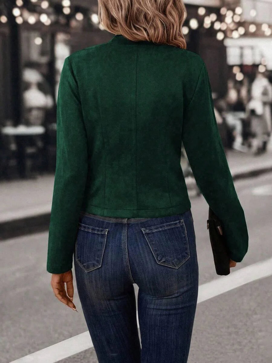 Double Breasted Short Jacket With Stand Collar Comfort