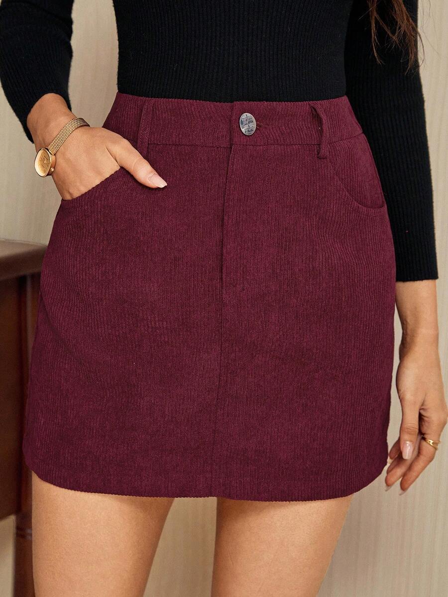 Vintage Elegant Party Pocket Skirt With Metal Button Detail