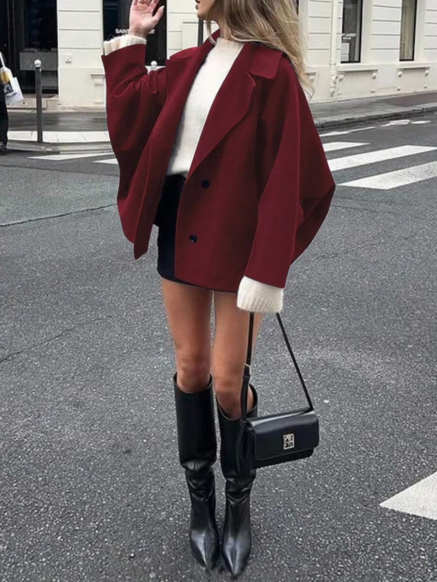Open Shoulder Wool Jacket With High Collar And Lapel
