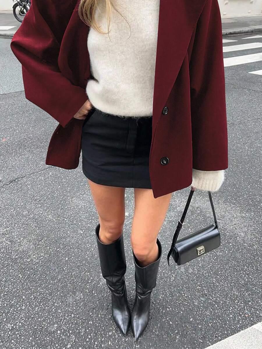 Open Shoulder Wool Jacket With High Collar And Lapel