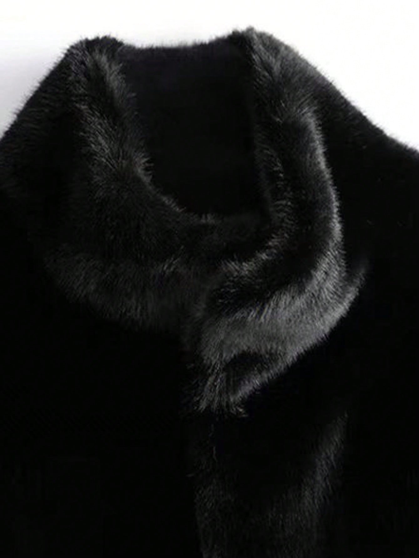 Elegant Black Faux Fur Coat For Women Stand Collar Long Sleeve Regular Fit Winter Wardrobe Essential