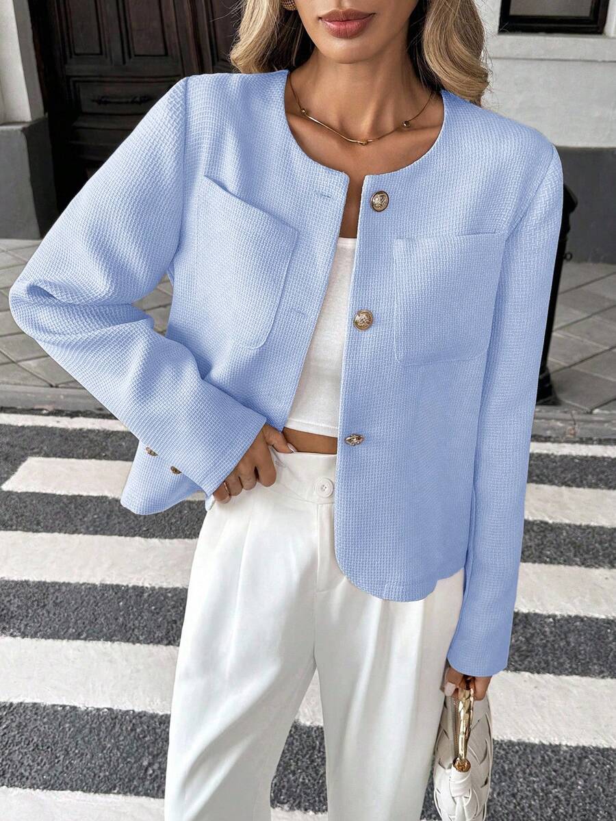 Round Neck Long Sleeve Jacket for Women Regular Fit Casual Outerwear Spring Summer